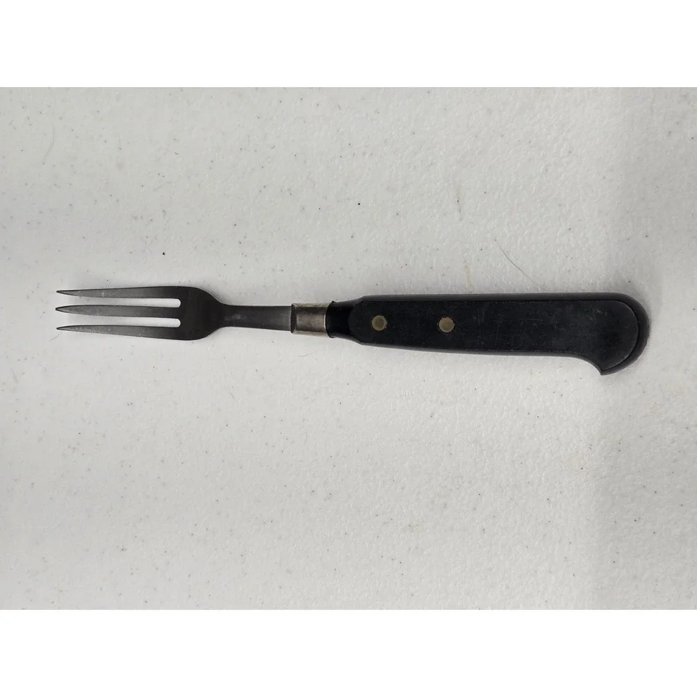 Vintage Imperial USA Steak‎ Fork Black Composite Handle Brass Rivets 3-Tine 7.5